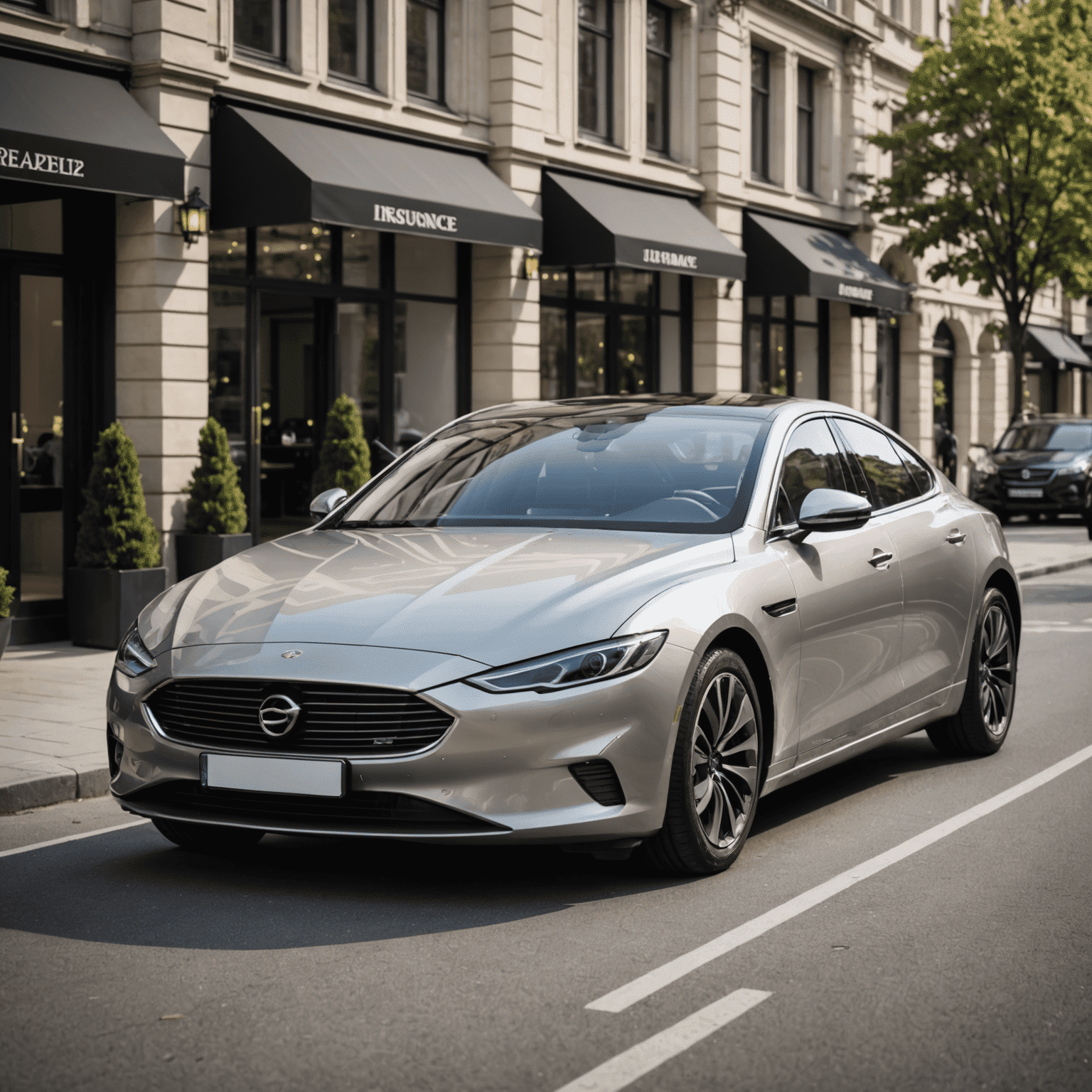 Een luxe auto bedekt met een beschermend schild, symboliserend premium autoverzekering